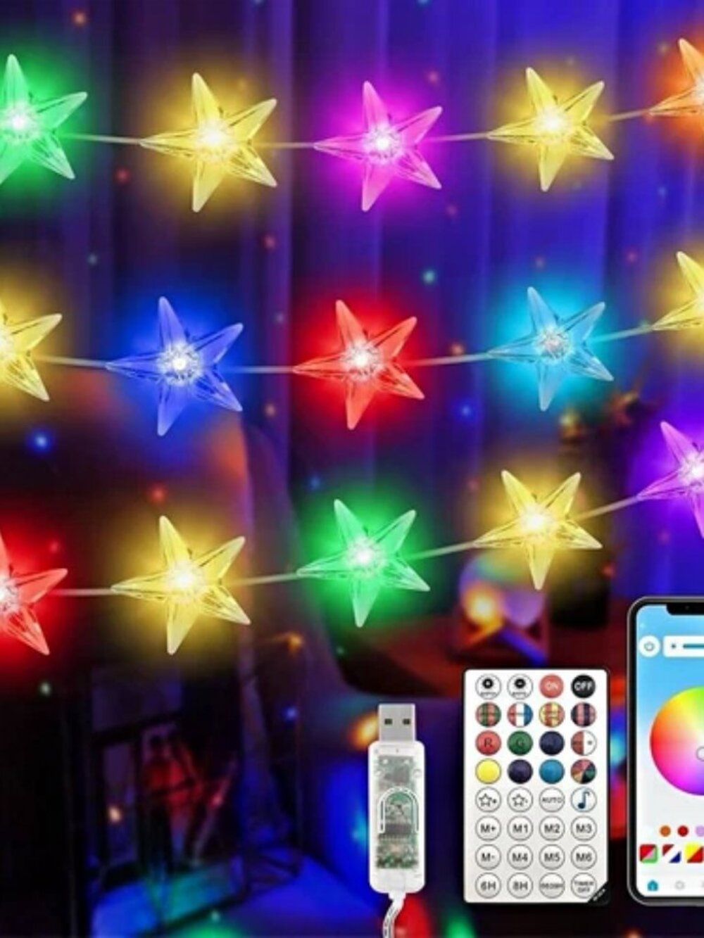 33ft 80 LED Star String Lights RGB Multicolor USB Remote/App Control Dimmable